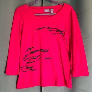 Red Chico's knit top with gem embelishments